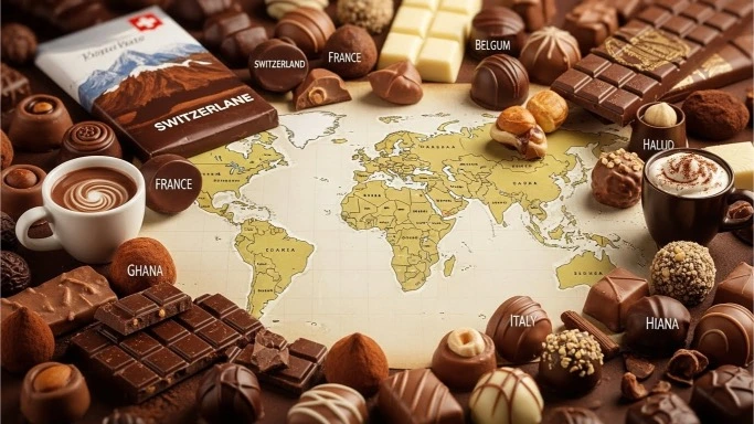 Chocolate from different countries around the world