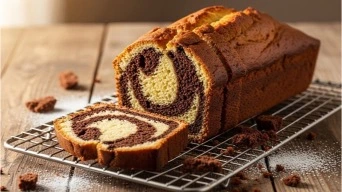 loaf with a chocolate swirl cooling