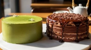 chocolate crepe cake vs chocolate matcha cake